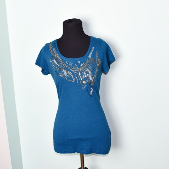 Tops - Beautiful Beaded Teal Blouse
